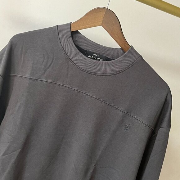 NWT AllSaints Mens Sweatshirt Gray Jumper Sweater Raven Crew Ramskull Top SZ L - Picture 2 of 8